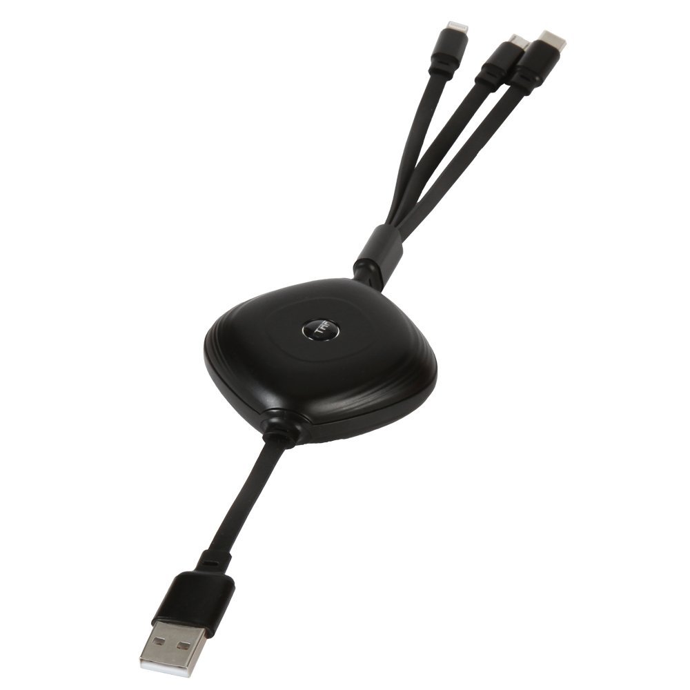 3 in 1 Reel Black Charging Cable